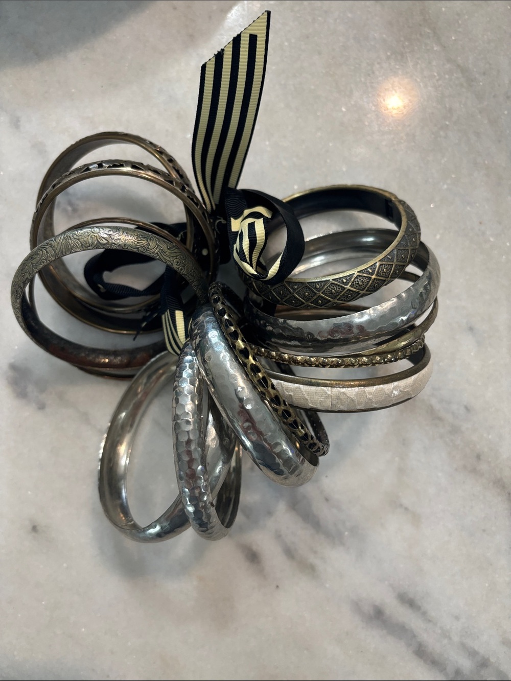 Mixed Metal Bangle Bracelet Set in Silver & Bronze
